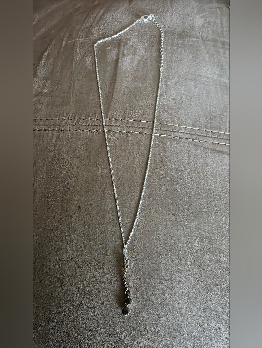 Silver Necklace W Black Crystals